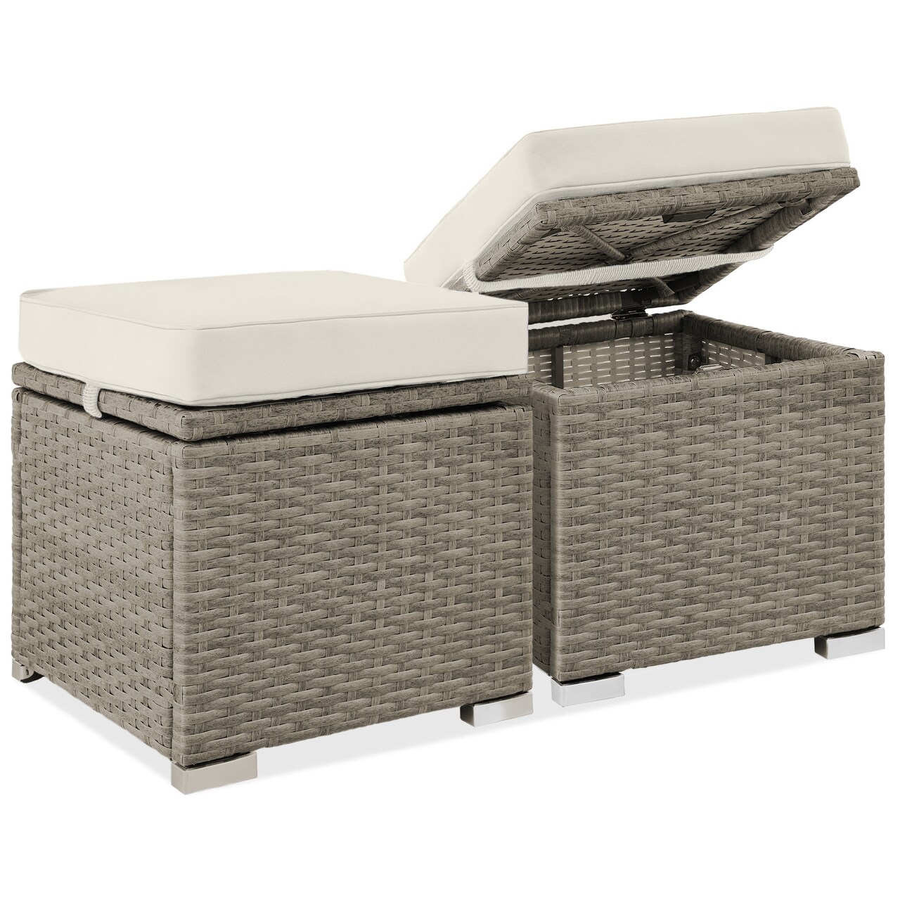 Best Choice Products Set of 2 Wicker Ottomans, Multipurpose Furniture w/ Removable Cushions, Steel Frame